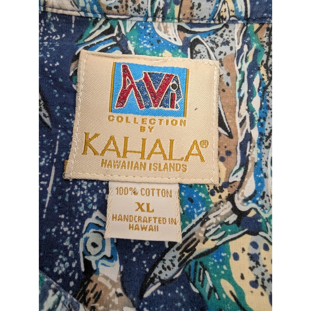Kahala AVI Collection Mens XL Hawaiian Shirt Blue Flying Fish Cotton Hawaii - Picture 5 of 9